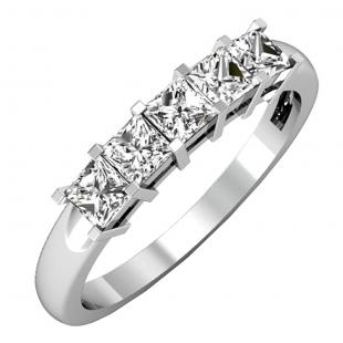 IGI CERTIFIED 0.75 Carat (ctw) 14K White Gold Princess Cut White Diamond Ladies 5 Stone Bridal Wedding Band Anniversary Ring 3/4 CT