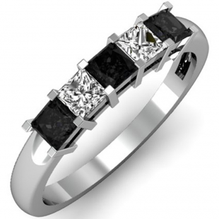0.75 Carat (ctw) 10k White Gold Princess Cut Black and White Diamond Ladies 5 Stone Bridal Wedding Band Anniversary Ring 3/4 CT