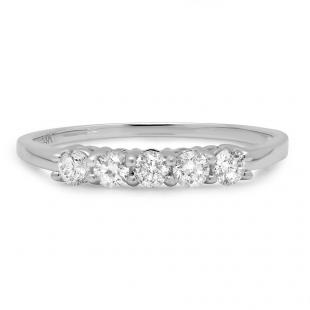 IGI CERTIFIED 0.45 Carat (ctw) 14K White Gold Round White Diamond Ladies 5 Stone Bridal Wedding Band Anniversary Ring 1/2 CT