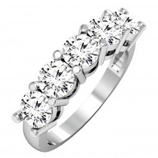 2.00 Carat (ctw) 18K White Gold Round White Diamond Ladies 5 Stone Bridal Wedding Band Anniversary Ring 2 CT