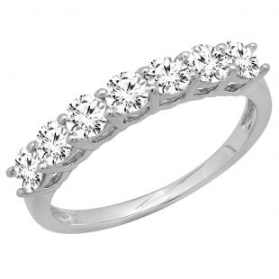 1.50 Carat (ctw) 18K White Gold Round White Cubic Zirconia Ladies 7 Stone Bridal Wedding Band Anniversary Ring 1 CT