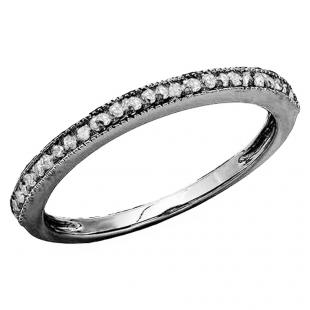 0.15 Carat (ctw) Black Rhodium Plated 14K White Gold Round Diamond Ladies Anniversary Wedding Band Stackable Ring