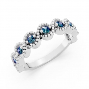0.33 Carat (ctw) Sterling Silver Round Blue Diamond Ladies Anniversary Wedding Stackable Band 1/3 CT