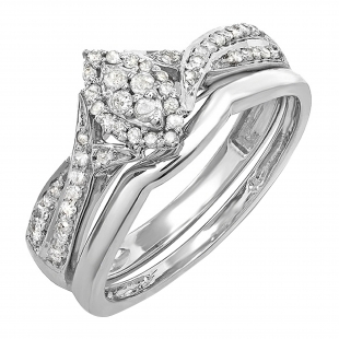 0.33 Carat (ctw) Round White Diamond Ladies Bridal Engagement Ring Set 1/3 CT 10K White Gold