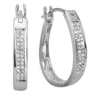0.11 Carat (ctw) 925 Sterling Silver Round Diamond Ladies Micro Pave Hoop Earrings 1/10 CT