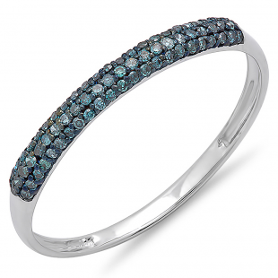 0.20 Carat (ctw) 10k White Gold Round Blue Diamond Ladies Bridal Anniversary Wedding Band Stackable Ring 1/5 CT