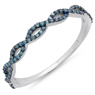 0.20 Carat (ctw) 14K White Gold Round Blue Diamond Ladies Swirl Anniversary Wedding Band Stackable Ring 1/5 CT