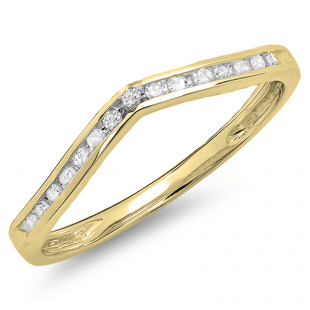 0.10 Carat (Ctw) 10K Yellow Gold Round Cut Diamond Ladies Anniversary Wedding Stackable Band Contour Guard Ring 1/10 CT