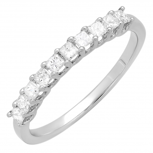 0.50 Carat (ctw) 14k White Gold Princess Cut White Diamond Ladies Bridal Wedding Band Anniversary Stackable Ring 1/2 CT