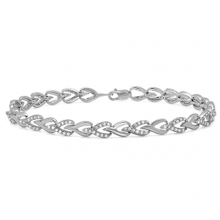 1.00 Carat (ctw) 14K White Gold Round White Diamond Ladies Tennis Link Bracelet 1 CT