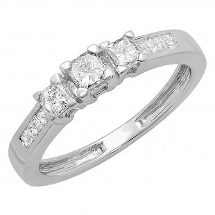 0.60 Carat (ctw) 14K White Gold Princess Diamond Ladies 3 Stone Bridal Engagement Ring