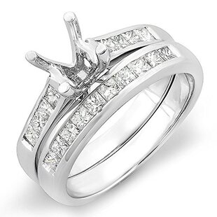 0.50 Carat (ctw) 10k White Gold Princess Diamond Ladies Bridal Semi Mount Engagement Ring Set 1/2 CT (No Center Stone)
