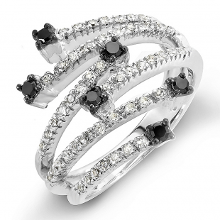 0.48 Carat (ctw) 14k White Gold Round Black & White Diamond Ladies Cocktail Right Hand Ring 1/2 CT