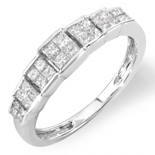 0.55 Carat (ctw) 14k White Gold Princess Diamond Ladies Bridal Engagement Ring 1/2 CT