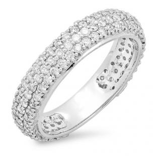 1.30 Carat (ctw) 10K White Gold Round White Diamond Ladies Pave Set Anniversary Wedding Eternity Ring Band