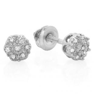 0.06 Carat (ctw) 10K White Gold Round White Diamond Ladies Cluster Flower Stud Earrings