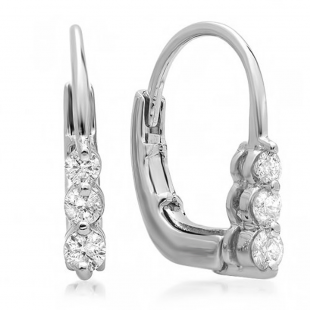0.25 Carat (ctw) 14K White Gold Round Diamond Ladies 3 Stone Hoop Earrings 1/4 CT