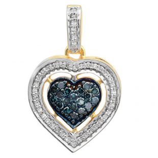 0.25 Carat (ctw) 14K Yellow Gold Round Blue & White Diamond Ladies Heart Pendant 1/4 CT