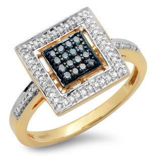 0.25 Carat (ctw) 14K Yellow Gold Round Blue & White Diamond Ladies Engagement Bridal Ring 1/4 CT
