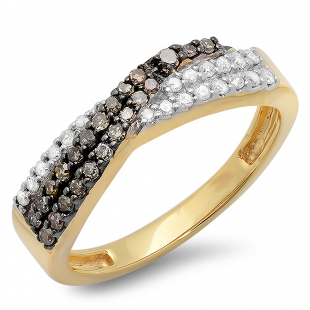 0.40 Carat (ctw) 14K Yellow Gold Round Champagne & White Diamond Ladies Anniversary Wedding Band Stackable Swirl Ring