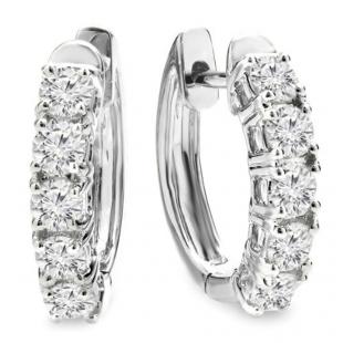1.00 Carat (ctw) 18K White Gold Round White Diamond Ladies Huggies Hoop Earrings 1 CT