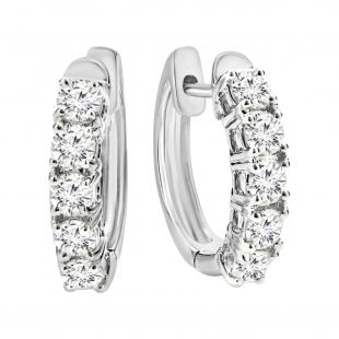 1.00 ctw Round Cubic Zirconia 5 Stone Hoop Earrings, 925 Sterling Silver