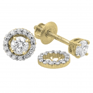 0.45 Cttw Round White Diamond Screw Back Stud Earrings with Removable Jackets for Women in 14K Yellow Gold