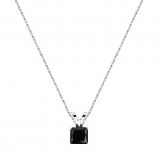 0.75 Carat (ctw) 14K White Gold Princess Cut Black Diamond Ladies Solitaire Pendant 3/4 CT