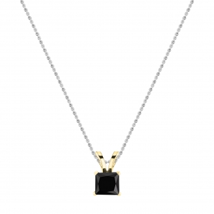 0.25 Carat (ctw) 14K Yellow Gold Princess Cut Black Diamond Ladies Solitaire Pendant 1/4 CT