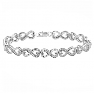 0.30 Carat (ctw) Sterling Silver Round White Diamond Ladies Infinity Heart Tennis Link Bracelet 1/3 CT