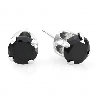 Black Simulated Round Cut Cubic Zirconia CZ Sterling Silver 5 mm Stud Earrings