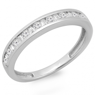 0.40 Carat (ctw) 14K White Gold Round & Baguette Cut Diamond Ladies Channel Set Anniversary Wedding Band Stackable Ring