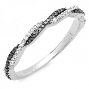 0.25 Carat (ctw) 14k White Gold Round Black & White Diamond Ladies Anniversary Wedding Band Swirl Stackable Ring 1/4 CT