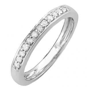 0.15 Carat (ctw) 14K White Gold Round White Diamond Ladies Bridal Anniversary Wedding Band Stackable Ring