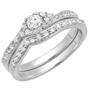 0.60 Carat (ctw) 14k White Gold Round Cut Diamond Ladies Bridal Engagement Ring With Matching Band Set