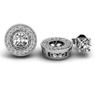 0.55 Carat (ctw) 14k White Gold Round White Diamond Removable Jackets for Stud Earrings 1/2 CT