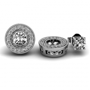 0.85 Carat (ctw) 14k White Gold Round White Diamond Removable Jackets for Stud Earrings