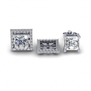0.60 Carat (ctw) 14k White Gold Round White Diamond Square Shape Removable Jackets For Stud Earrings
