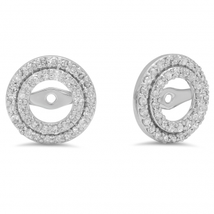 0.70 Carat (ctw) 14k White Gold Round White Diamond Round Shape Double Row Removable Jackets for Stud Earrings 3/4 CT