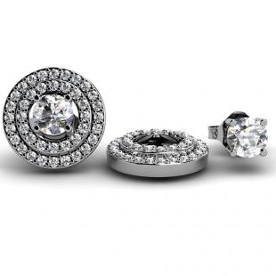 0.65 Carat (ctw) 14k White Gold Round White Diamond Round Shape Double Row Removable Jackets for Stud Earrings