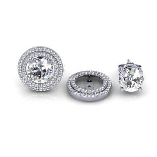 1.00 Carat (ctw) 14k White Gold Round White Diamond Round Shape Double Row Removable Jackets for Stud Earrings 1 CT