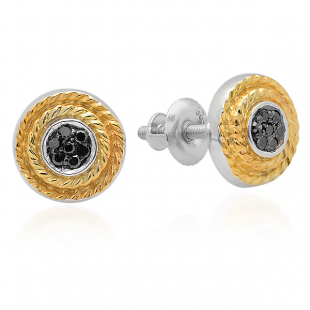 0.05 Carat (ctw) 14k Gold Plated Sterling Silver Round Black Diamond Ladies Cluster Fancy Stud Earrings