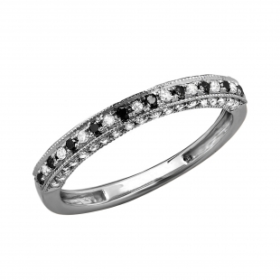 0.40 Carat (ctw) Black Rhodium Plated 14K White Gold Round Black & White Diamond Ladies Stackable Anniversary Wedding Band Enhancer Guard Ring
