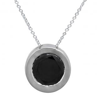 0.50 Carat (ctw) 14k White Gold Round Black Diamond Ladies Bezel Set Solitaire Pendant 1/2 CT