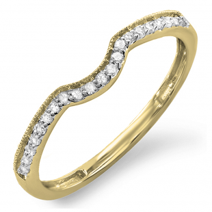 0.11 Carat (ctw) 14K Yellow Gold Round Cut Diamond Ladies Anniversary Wedding Stackable Band Contour Guard Ring