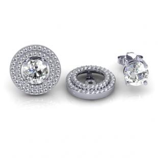 0.80 Carat (ctw) 14k White Gold Round White Diamond Round Shape Double Row Removable Jackets for Stud Earrings 3/4 CT