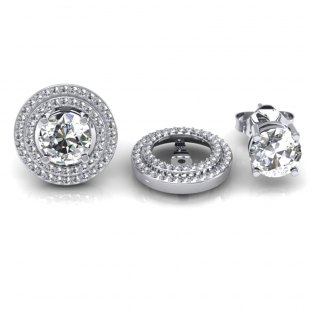 0.85 Carat (ctw) 14k White Gold Round White Diamond Round Shape Double Row Removable Jackets for Stud Earrings