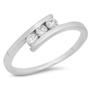 1.00 Carat (ctw) 14K White Gold Round Cut Diamond Ladies Bridal Engagement 3 Stone Ring 1/3 CT