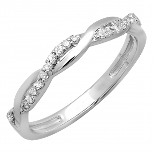 0.15 Carat (ctw) 14K White Gold Round Cut Diamond Ladies Bridal Anniversary Wedding Band Stackable Swirl Ring