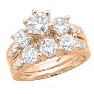 DGLA CERTIFIED Round White Diamond 3 Stone Engagement Ring Set for Women (3.10 Ctw, Color I-J, Clarity I2-I3) in 10K Rose Gold